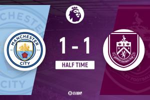 半场-曼城暂1-1伯恩利 艾斯特福自摆乌龙 杰顿-安东尼扳平