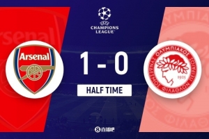 半战，阿森纳1-0领先奥林匹亚科斯，马丁内利建功，拉亚贡献关键扑救。