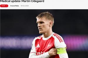 阿森纳俱乐部官方宣布，厄德高左膝内侧副韧带受伤，他将退出本期挪威国家队的集训。