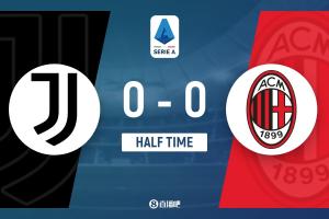 尤文图斯vs AC米兰半场战报：0-0平，双方各1次射正。