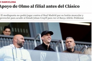 比目鱼肌受伤无缘国家德比！奥尔莫前往观看巴萨B队的比赛