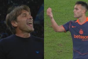 劳塔罗指裆嘲讽孔蒂“吓尿了”，遭孔蒂回骂“你笑个屁”，双方激烈互怼米体。