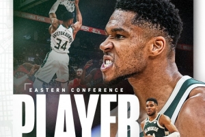 字母哥荣膺周最佳球员，赛季前三战场均贡献36分16篮板7助攻，投篮命中率高达68.3%。