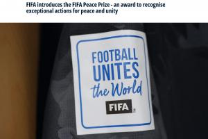 官方宣布，首届国际足联和平奖颁奖仪式将于12月5日世界杯抽签仪式上举行。