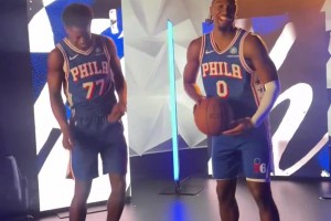 76人未来后场双枪？埃奇库姆和马克西媒体日一同跳舞