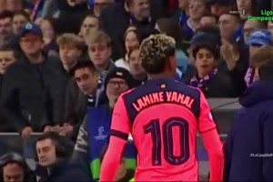 整场被布鲁日球迷辱骂！主队绝杀球被吹后亚马尔给他们送上飞吻